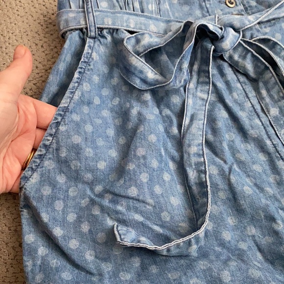 Blue Chambray Polka Dot Paper Bag Shorts - Picture 7 of 8